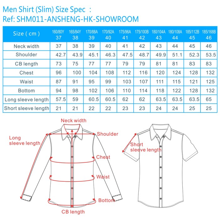 Men's dress shirt size chart conversion