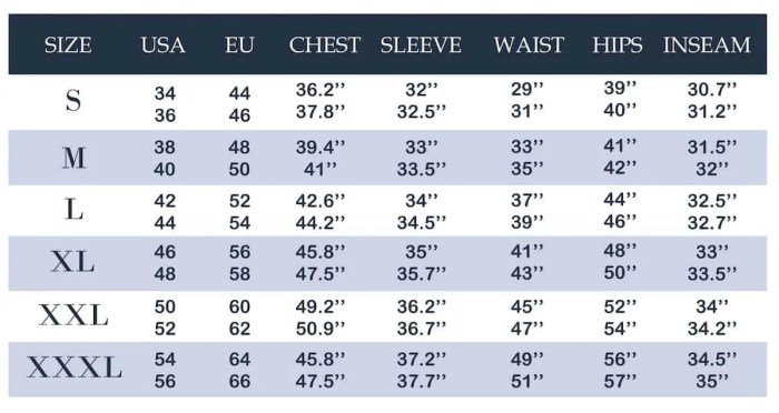 Men's dress shirt size chart conversion