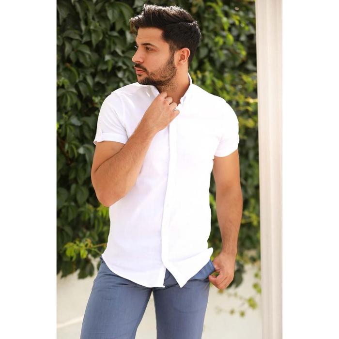 Mens fitted white short sleeve dress shirts