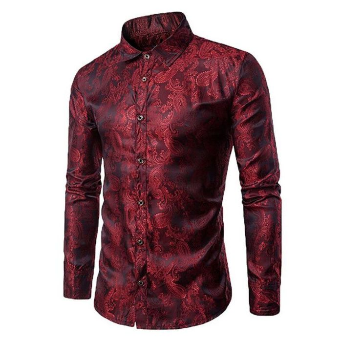 Red silk dress shirt men's