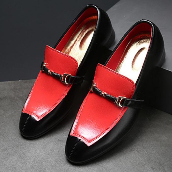 Red and black men's dress shoes